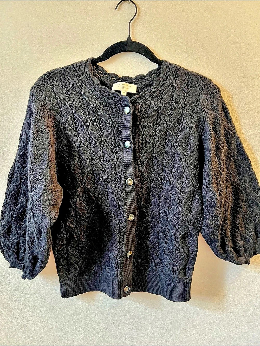 Sézane Crochet Button-Front Cardigan in Black - Size XS - Like New